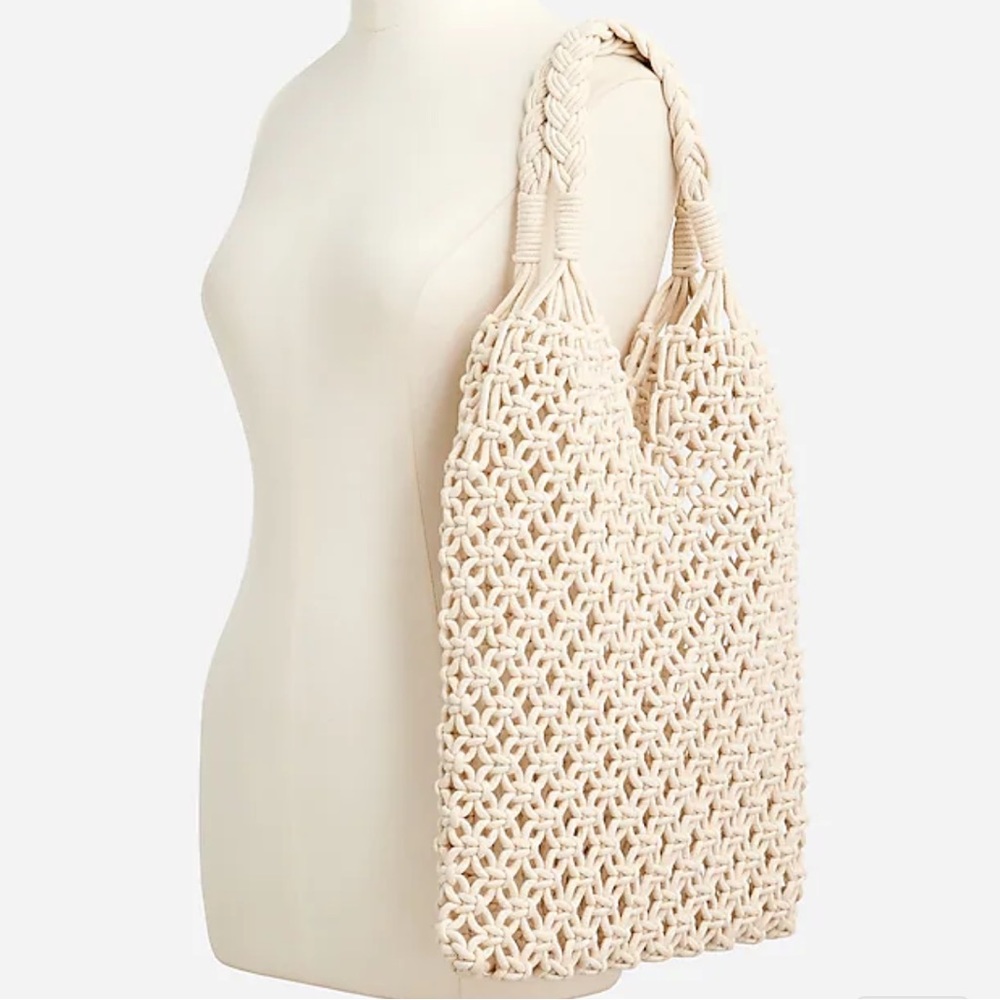J.Crew Cadiz Hand-Knotted Rope Tote Bag NWT in Natural Beige